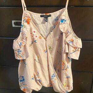 Forever 21 Pink Floral Ruffle cold shoulder Blouse
